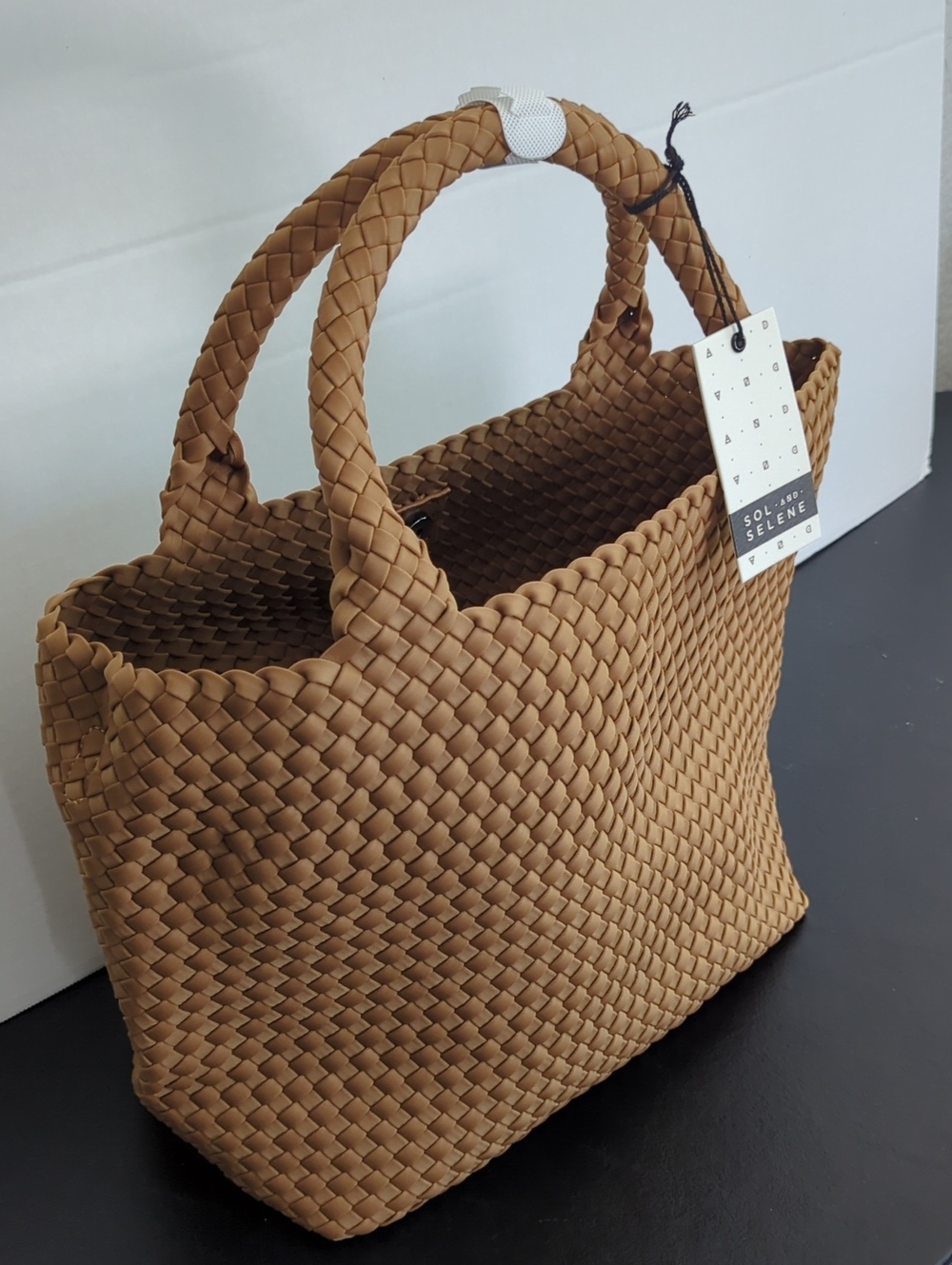 Sol and Selene Sky's The Limit Medium Tote Neoprene Tan Sand Crossbody Bag - Picture 8 of 8